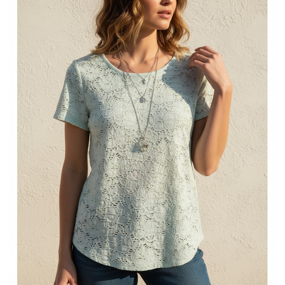 Loft Lace Top Tee Mint Green Cottage Coquette Pastel Fairy Whimsy‎ Romantic M